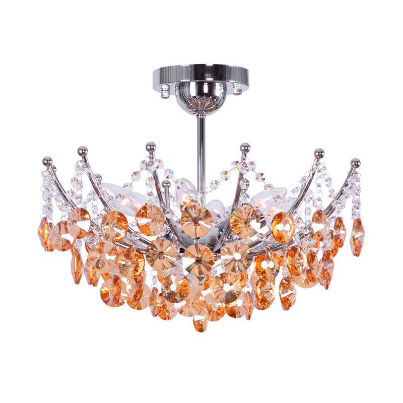 Crystal Dome Semi Flush Light Fixture Modern 5 Lights Burgundy/Smoke Gray/Amber Ceiling Light, 16"/19.5" Wide Clearhalo 'Ceiling Lights' 'Close To Ceiling Lights' 'Close to ceiling' 'Semi-flushmount' Lighting' 221296