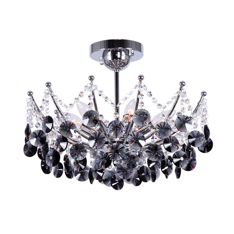 Crystal Dome Semi Flush Light Fixture Modern 5 Lights Burgundy/Smoke Gray/Amber Ceiling Light, 16"/19.5" Wide Clearhalo 'Ceiling Lights' 'Close To Ceiling Lights' 'Close to ceiling' 'Semi-flushmount' Lighting' 221301