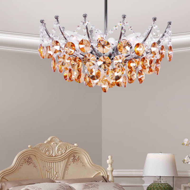 Crystal Dome Semi Flush Light Fixture Modern 5 Lights Burgundy/Smoke Gray/Amber Ceiling Light, 16"/19.5" Wide Clearhalo 'Ceiling Lights' 'Close To Ceiling Lights' 'Close to ceiling' 'Semi-flushmount' Lighting' 221305