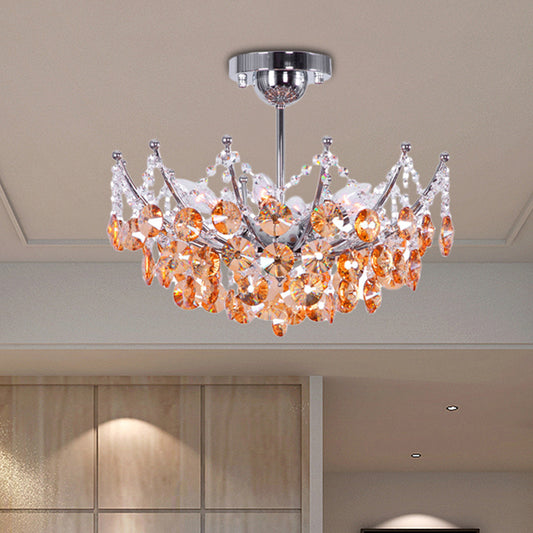 Crystal Dome Semi Flush Light Fixture Modern 5 Lights Burgundy/Smoke Gray/Amber Ceiling Light, 16"/19.5" Wide Clearhalo 'Ceiling Lights' 'Close To Ceiling Lights' 'Close to ceiling' 'Semi-flushmount' Lighting' 221306