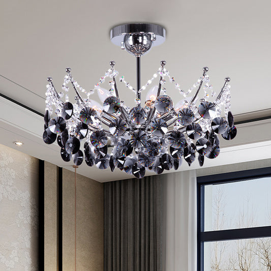 Crystal Dome Semi Flush Light Fixture Modern 5 Lights Burgundy/Smoke Gray/Amber Ceiling Light, 16"/19.5" Wide Clearhalo 'Ceiling Lights' 'Close To Ceiling Lights' 'Close to ceiling' 'Semi-flushmount' Lighting' 221308