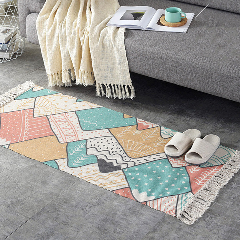 Casual Multi-Color Retro Rug Cotton Blend Geometric Print Carpet Machine Washable Easy Care Rug with Tassel for Decor Clearhalo 'Area Rug' 'Moroccan' 'Rugs' Rug' 2213114