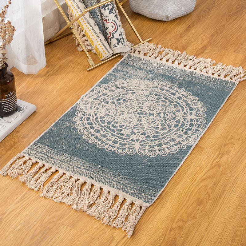 Multi Color Boho Rug Cotton Blend Southwestern Pattern Carpet Handmade Machine Washable Rug with Tassel for Decoration Clearhalo 'Area Rug' 'Moroccan' 'Rugs' Rug' 2213121