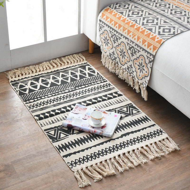 Western Bedroom Rug Multi-Colored Geometric Print Carpet Cotton Blend Machine Washable Easy Care Rug with Fringe Clearhalo 'Area Rug' 'Moroccan' 'Rugs' Rug' 2213122