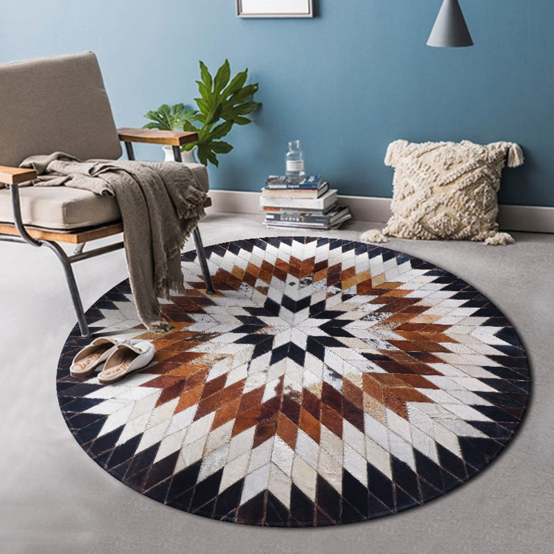 Multi Colored Parlor Rug Western Geo Printed Area Carpet Cowhide Pet Friendly Easy Care Indoor Rug White-Brown Clearhalo 'Area Rug' 'Rug' 2213139