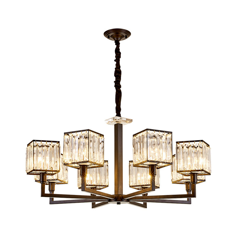 Modern Cubic Chandelier Lighting Fixture Rectangular-Cut Crystal 4/6/8 Lights Bedroom Hanging Light with Black Rod Clearhalo 'Ceiling Lights' 'Chandeliers' 'Modern Chandeliers' 'Modern' Lighting' 221323