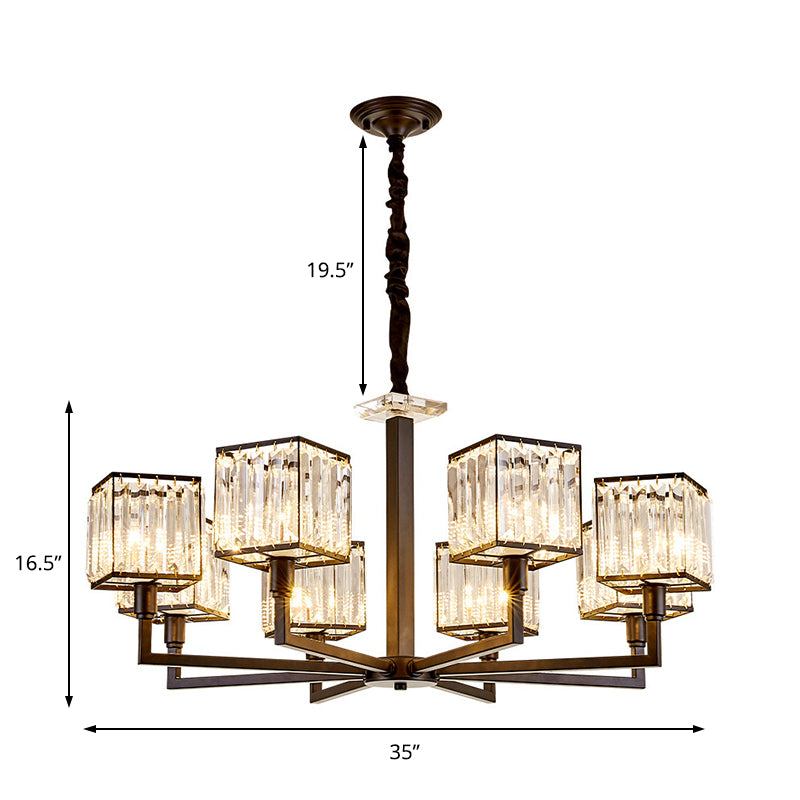 Modern Cubic Chandelier Lighting Fixture Rectangular-Cut Crystal 4/6/8 Lights Bedroom Hanging Light with Black Rod Clearhalo 'Ceiling Lights' 'Chandeliers' 'Modern Chandeliers' 'Modern' Lighting' 221324