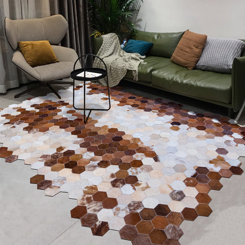 Creative Geo Printed Rug Brown Cowhide Area Rug Pet Friendly Easy Care Indoor Rug for Decoration Brown Clearhalo 'Area Rug' 'Modern' 'Rugs' Rug' 2213259