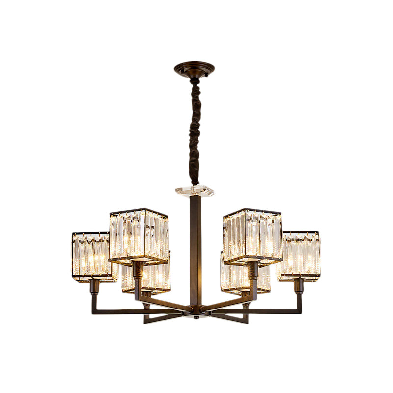 Modern Cubic Chandelier Lighting Fixture Rectangular-Cut Crystal 4/6/8 Lights Bedroom Hanging Light with Black Rod Clearhalo 'Ceiling Lights' 'Chandeliers' 'Modern Chandeliers' 'Modern' Lighting' 221327