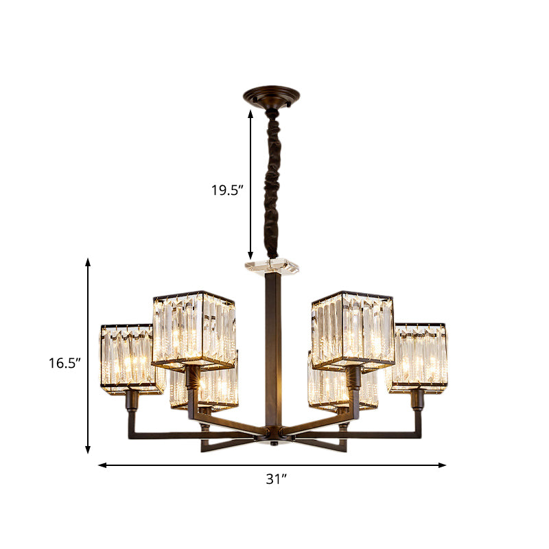 Modern Cubic Chandelier Lighting Fixture Rectangular-Cut Crystal 4/6/8 Lights Bedroom Hanging Light with Black Rod Clearhalo 'Ceiling Lights' 'Chandeliers' 'Modern Chandeliers' 'Modern' Lighting' 221328