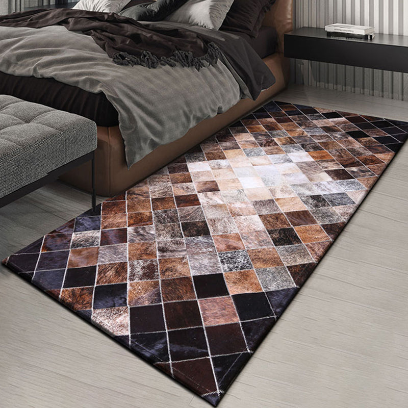 Multi Colored Bedroom Rug Cyberpunk Geo Patterned Area Carpet Cowhide Hand Worked Pet Friendly Rug Black-Brown Clearhalo 'Area Rug' 'Rug' 2213280