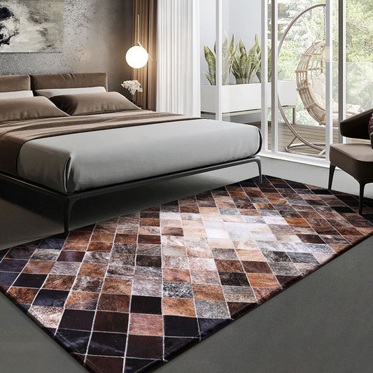 Multi Colored Bedroom Rug Cyberpunk Geo Patterned Area Carpet Cowhide Hand Worked Pet Friendly Rug Clearhalo 'Area Rug' 'Rug' 2213281