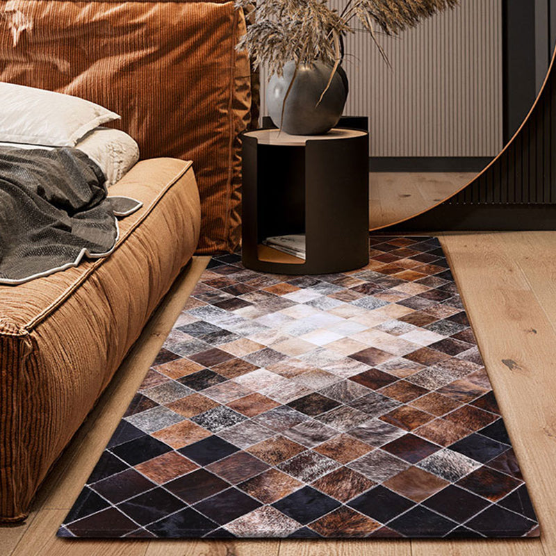 Multi Colored Bedroom Rug Cyberpunk Geo Patterned Area Carpet Cowhide Hand Worked Pet Friendly Rug Clearhalo 'Area Rug' 'Rug' 2213283