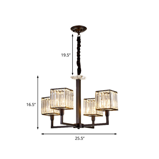Modern Cubic Chandelier Lighting Fixture Rectangular-Cut Crystal 4/6/8 Lights Bedroom Hanging Light with Black Rod Clearhalo 'Ceiling Lights' 'Chandeliers' 'Modern Chandeliers' 'Modern' Lighting' 221332