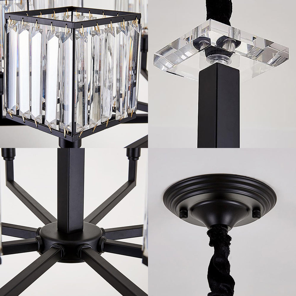 Modern Cubic Chandelier Lighting Fixture Rectangular-Cut Crystal 4/6/8 Lights Bedroom Hanging Light with Black Rod Clearhalo 'Ceiling Lights' 'Chandeliers' 'Modern Chandeliers' 'Modern' Lighting' 221333