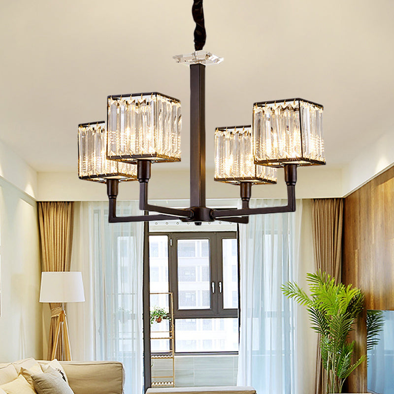 Modern Cubic Chandelier Lighting Fixture Rectangular-Cut Crystal 4/6/8 Lights Bedroom Hanging Light with Black Rod Clearhalo 'Ceiling Lights' 'Chandeliers' 'Modern Chandeliers' 'Modern' Lighting' 221334