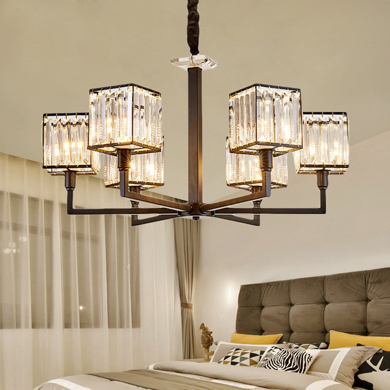 Modern Cubic Chandelier Lighting Fixture Rectangular-Cut Crystal 4/6/8 Lights Bedroom Hanging Light with Black Rod Clearhalo 'Ceiling Lights' 'Chandeliers' 'Modern Chandeliers' 'Modern' Lighting' 221337