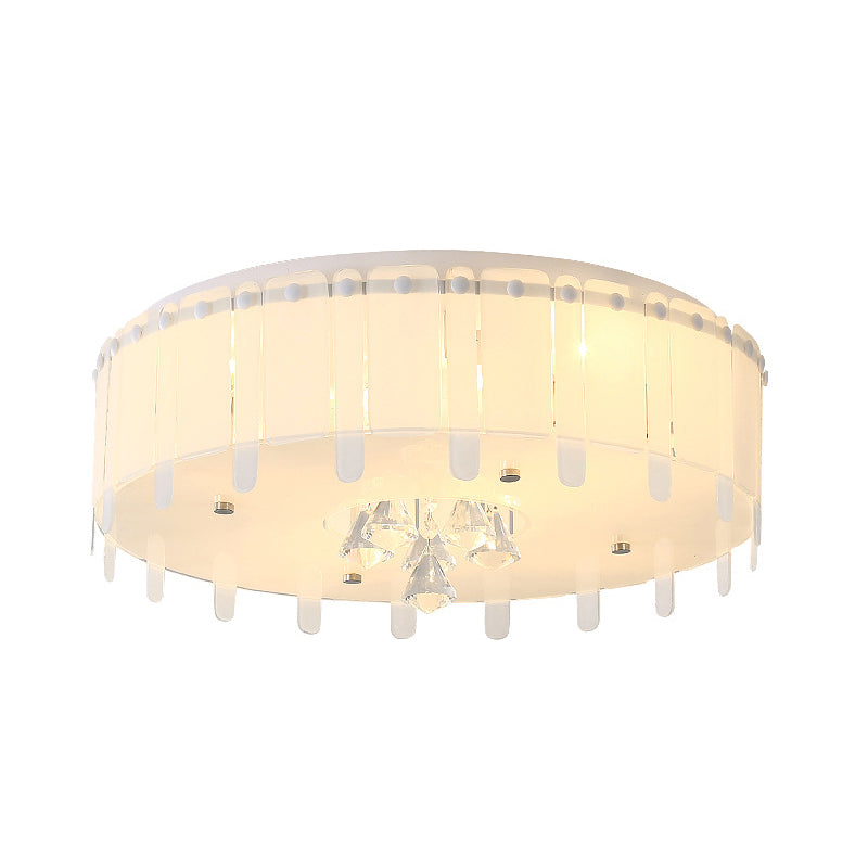 Simple Style LED Flush Mounted Light Drum Ceiling Light with White Glass Shade and Crystal Drop, 19.5"/23.5" Wide Clearhalo 'Ceiling Lights' 'Close To Ceiling Lights' 'Close to ceiling' 'Flush mount' Lighting' 221346