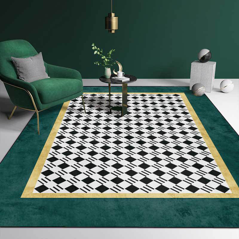 Blackish Green Simplicity Rug Polypropylene Plaid Pattern Area Rug Anti-Slip Machine Washable Carpet for Home Decor Clearhalo 'Area Rug' 'Rug' 2213600