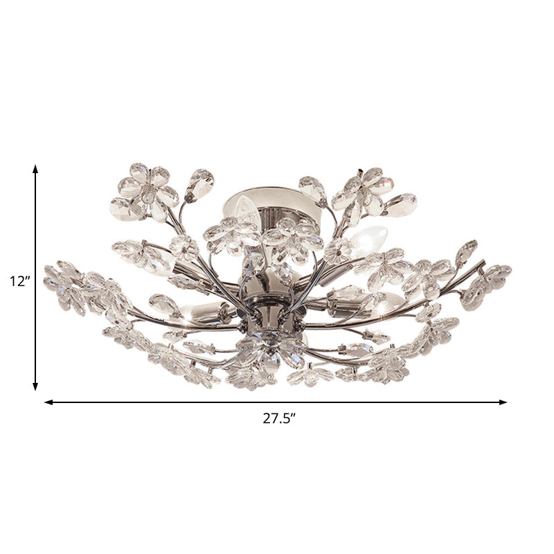 Crystal Flower Ceiling Fixture Postmodern 6 Lights Chrome Semi Flush Light, 23"/27.5" Wide Clearhalo 'Ceiling Lights' 'Close To Ceiling Lights' 'Close to ceiling' 'Semi-flushmount' Lighting' 221361