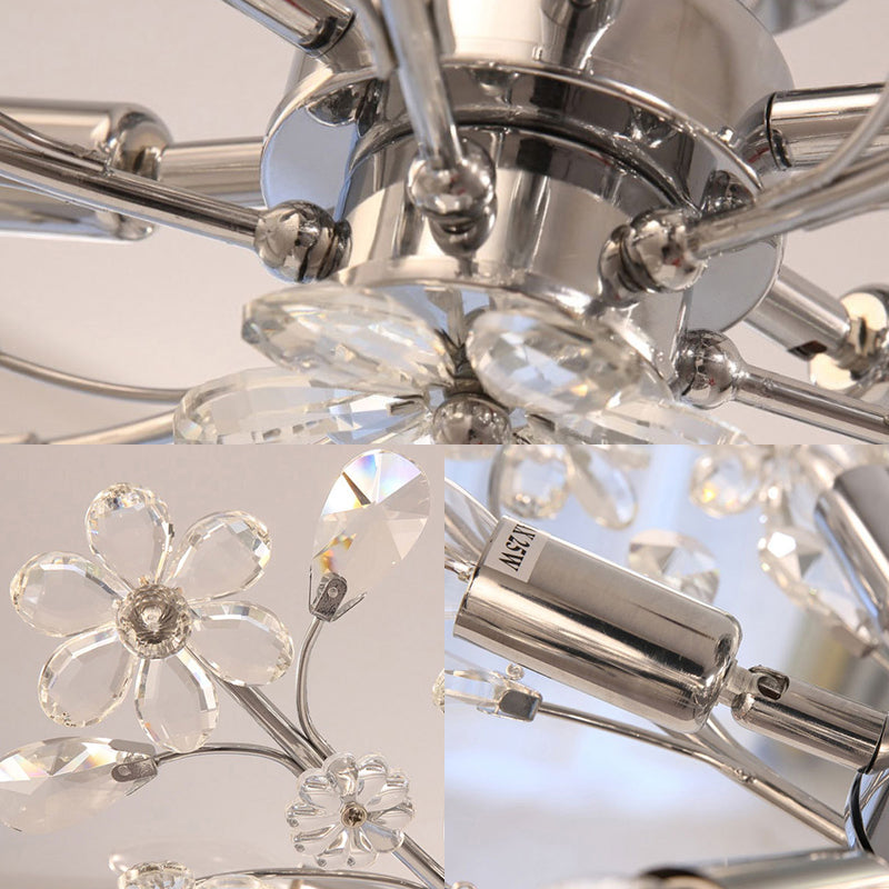 Crystal Flower Ceiling Fixture Postmodern 6 Lights Chrome Semi Flush Light, 23"/27.5" Wide Clearhalo 'Ceiling Lights' 'Close To Ceiling Lights' 'Close to ceiling' 'Semi-flushmount' Lighting' 221362