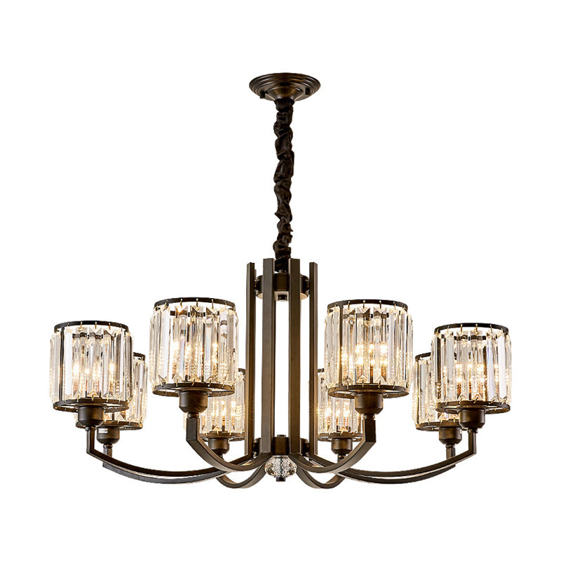 Cylinder Crystal Block Ceiling Light Fixture Rustic 3/6/8 Lights Black Chandelier Light for Living Room Clearhalo 'Ceiling Lights' 'Chandeliers' 'Modern Chandeliers' 'Modern' Lighting' 221365