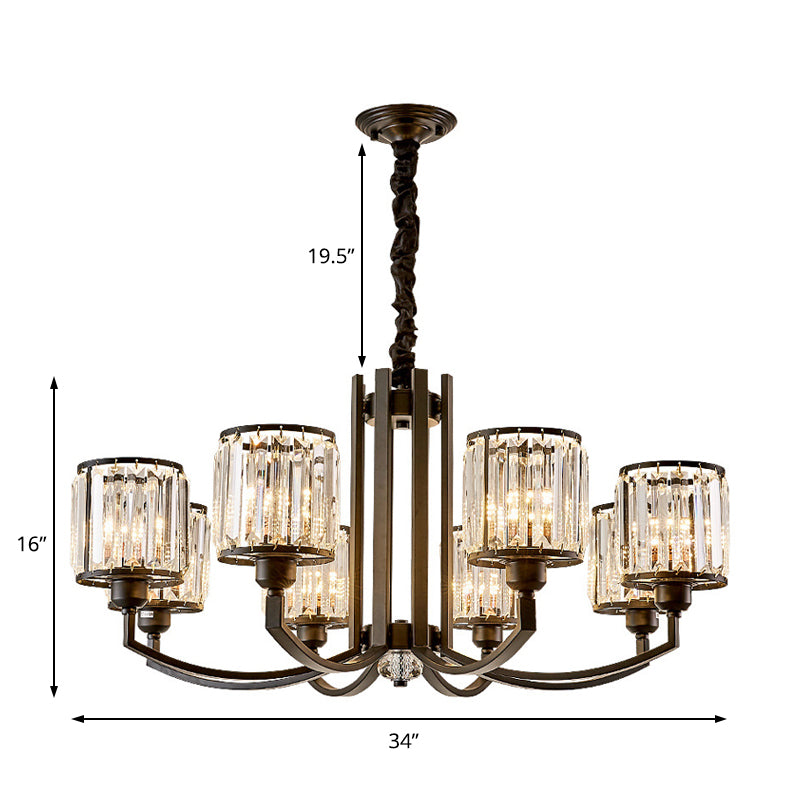 Cylinder Crystal Block Ceiling Light Fixture Rustic 3/6/8 Lights Black Chandelier Light for Living Room Clearhalo 'Ceiling Lights' 'Chandeliers' 'Modern Chandeliers' 'Modern' Lighting' 221366