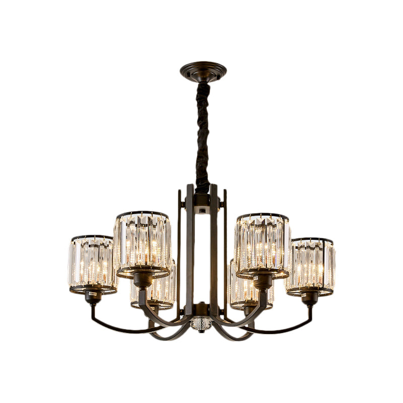 Cylinder Crystal Block Ceiling Light Fixture Rustic 3/6/8 Lights Black Chandelier Light for Living Room Clearhalo 'Ceiling Lights' 'Chandeliers' 'Modern Chandeliers' 'Modern' Lighting' 221369