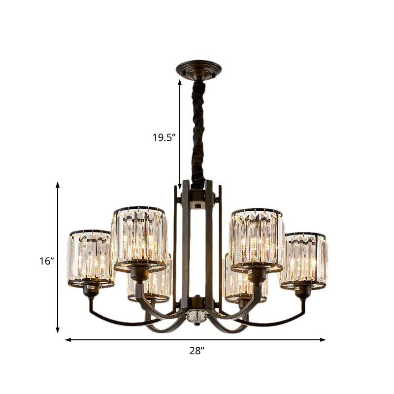 Cylinder Crystal Block Ceiling Light Fixture Rustic 3/6/8 Lights Black Chandelier Light for Living Room Clearhalo 'Ceiling Lights' 'Chandeliers' 'Modern Chandeliers' 'Modern' Lighting' 221370