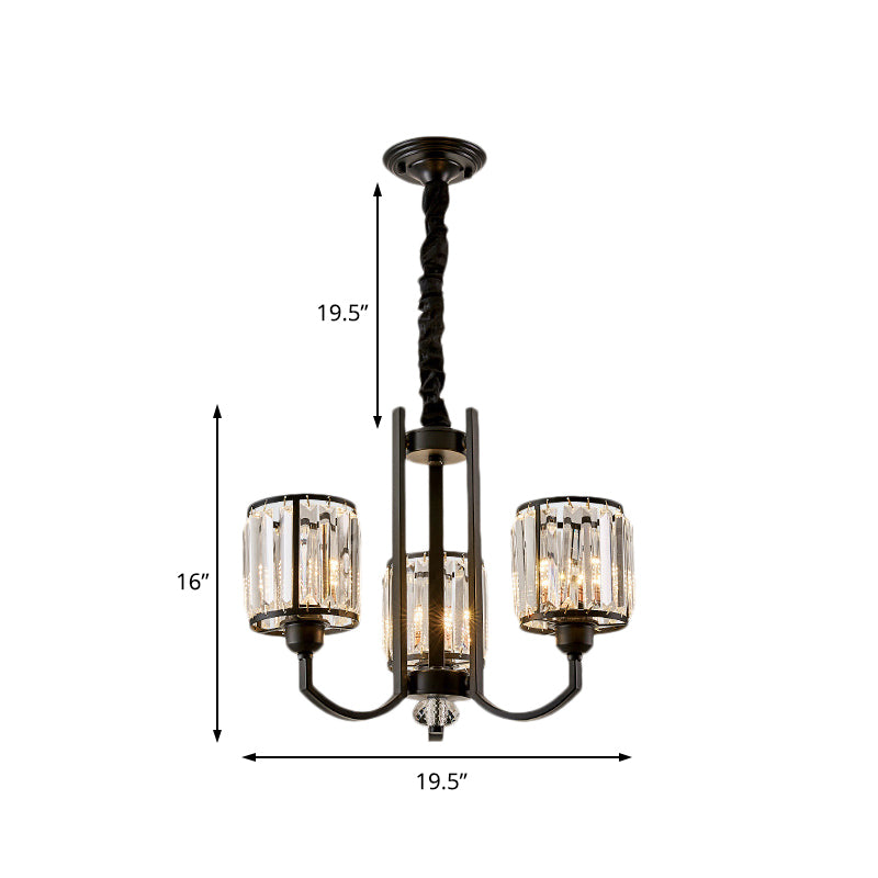 Cylinder Crystal Block Ceiling Light Fixture Rustic 3/6/8 Lights Black Chandelier Light for Living Room Clearhalo 'Ceiling Lights' 'Chandeliers' 'Modern Chandeliers' 'Modern' Lighting' 221374