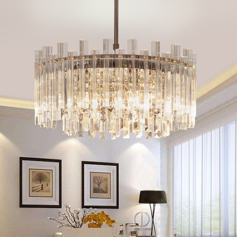 Circular Chandelier Light Fixture Contemporary Crystal Block 5 Lights Dining Room Hanging Lamp in Chrome Clearhalo 'Ceiling Lights' 'Chandeliers' 'Modern Chandeliers' 'Modern' Lighting' 221388