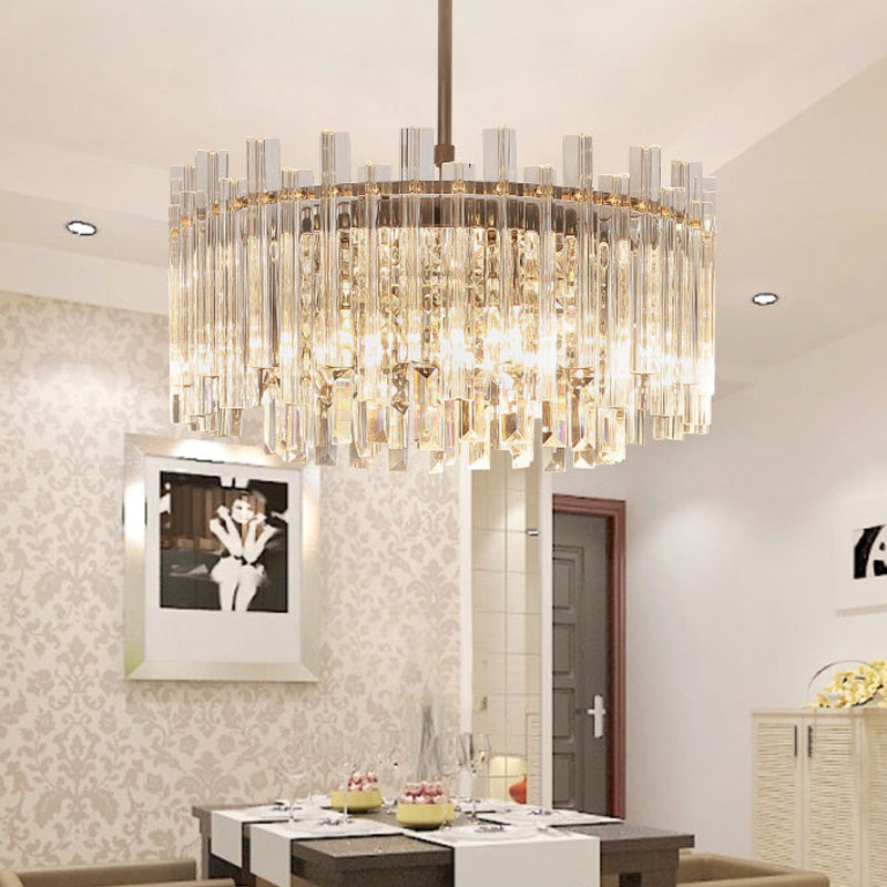 Circular Chandelier Light Fixture Contemporary Crystal Block 5 Lights Dining Room Hanging Lamp in Chrome Chrome Clearhalo 'Ceiling Lights' 'Chandeliers' 'Modern Chandeliers' 'Modern' Lighting' 221393