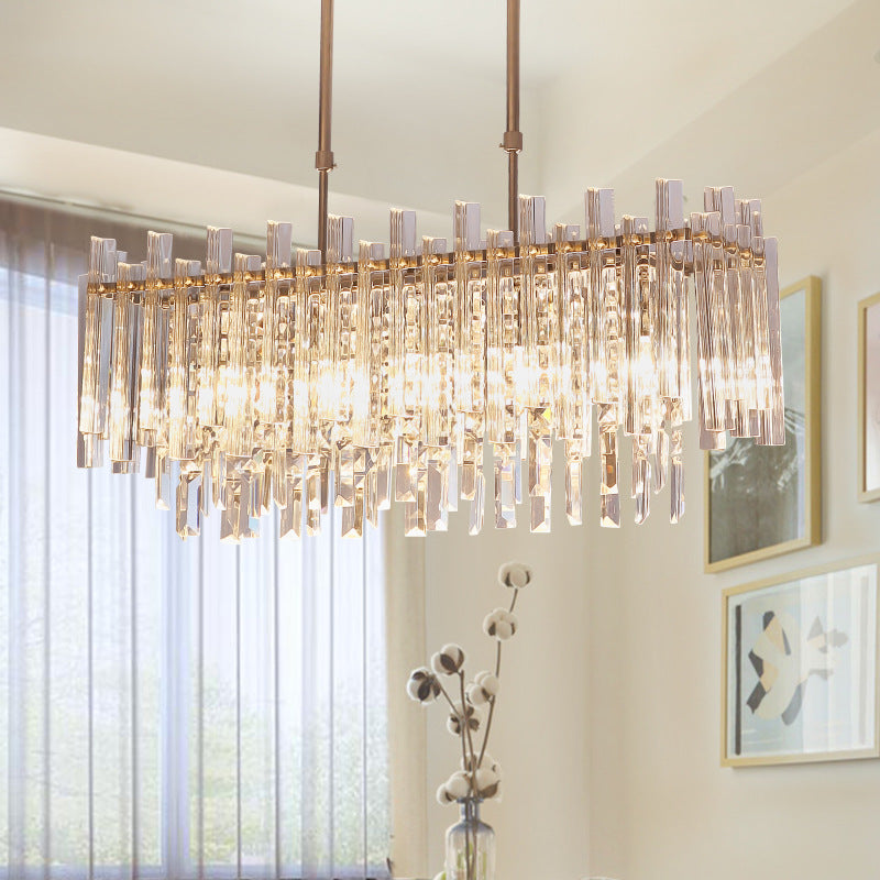 Rectangular Hanging Light Fixture Modern Crystal Block 5 Lights Chrome Chandelier Light for Dining Room Clearhalo 'Ceiling Lights' 'Island Lights' Lighting' 221394