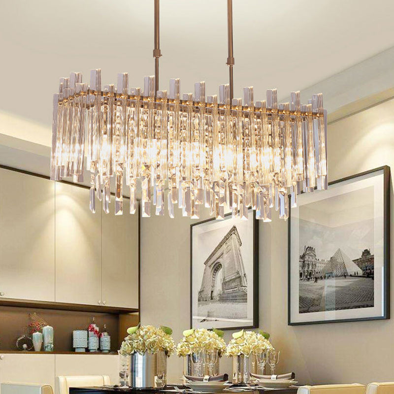 Rectangular Hanging Light Fixture Modern Crystal Block 5 Lights Chrome Chandelier Light for Dining Room Clearhalo 'Ceiling Lights' 'Island Lights' Lighting' 221400