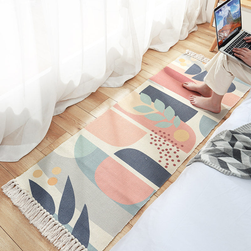 Modern Kids Bedroom Rug Multi Color Plant Printed Carpet Non-Slip Backing Handmade Indoor Rug Pink Clearhalo 'Area Rug' 'Modern' 'Rugs' Rug' 2214014