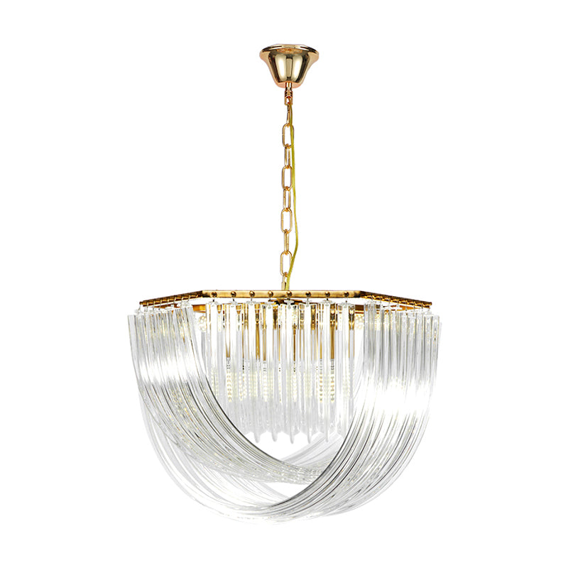 Hexagon Chandelier Light Contemporary Sleek Contoured Crystal 4 Lights Gold Ceiling Light, 12"/19.5" Wide Clearhalo 'Ceiling Lights' 'Chandeliers' 'Modern Chandeliers' 'Modern' Lighting' 221417