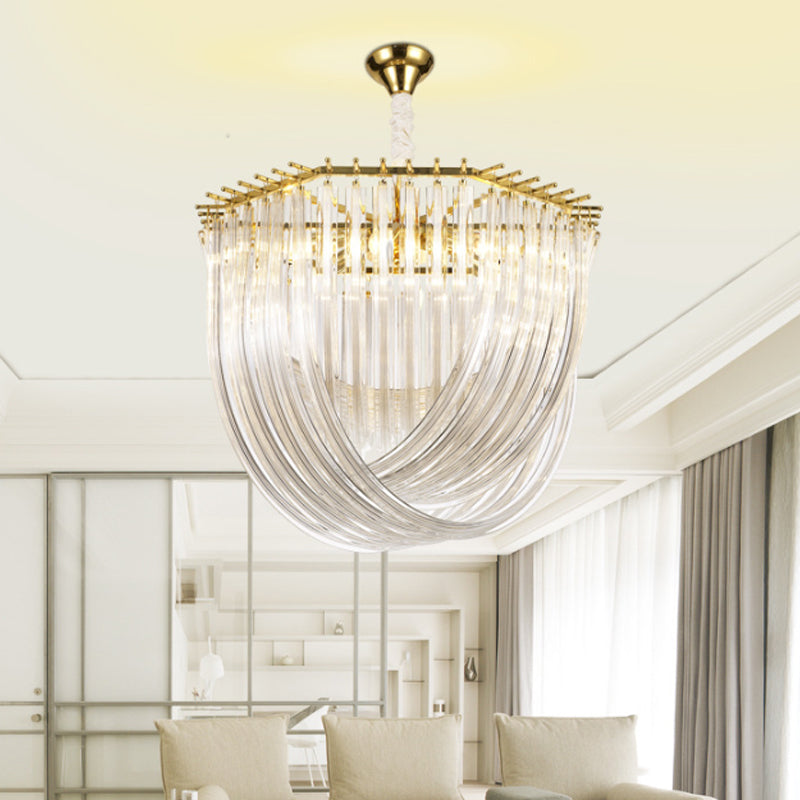 Hexagon Chandelier Light Contemporary Sleek Contoured Crystal 4 Lights Gold Ceiling Light, 12"/19.5" Wide Clearhalo 'Ceiling Lights' 'Chandeliers' 'Modern Chandeliers' 'Modern' Lighting' 221421