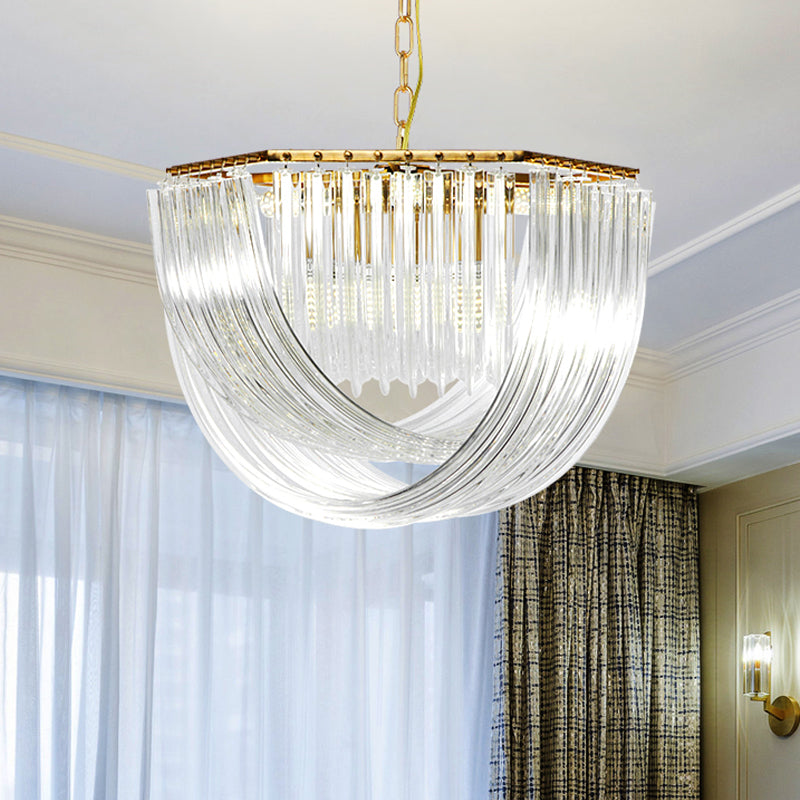 Hexagon Chandelier Light Contemporary Sleek Contoured Crystal 4 Lights Gold Ceiling Light, 12"/19.5" Wide Gold Clearhalo 'Ceiling Lights' 'Chandeliers' 'Modern Chandeliers' 'Modern' Lighting' 221422