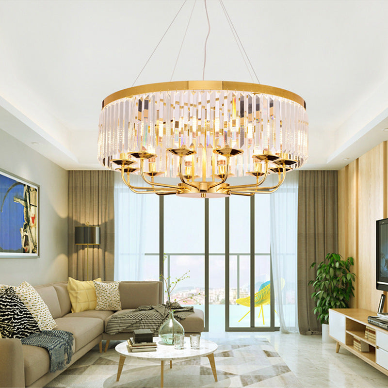 Gold Round Chandelier Light Modern 6/8/12 Lights Rectangular-Cut Crystal Ceiling Light, 18"/31.5" Wide Clearhalo 'Ceiling Lights' 'Chandeliers' 'Modern Chandeliers' 'Modern' Lighting' 221424