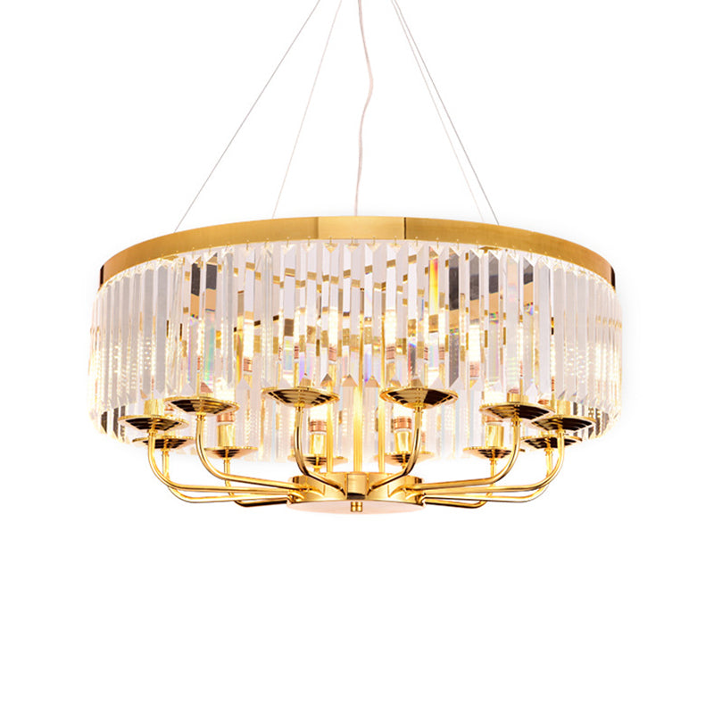 Gold Round Chandelier Light Modern 6/8/12 Lights Rectangular-Cut Crystal Ceiling Light, 18"/31.5" Wide Clearhalo 'Ceiling Lights' 'Chandeliers' 'Modern Chandeliers' 'Modern' Lighting' 221425