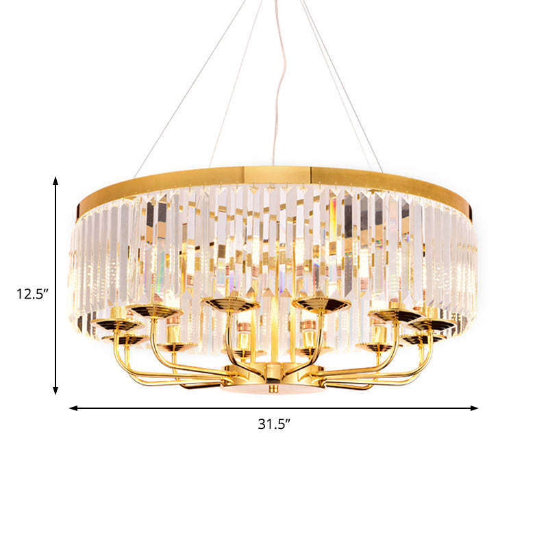 Gold Round Chandelier Light Modern 6/8/12 Lights Rectangular-Cut Crystal Ceiling Light, 18"/31.5" Wide Clearhalo 'Ceiling Lights' 'Chandeliers' 'Modern Chandeliers' 'Modern' Lighting' 221426