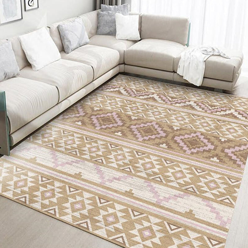 Casual Multi-Color Tribal Rug Cotton Blend Geometric Pattern Area Carpet Anti-Slip Machine Washable Indoor Rug for Room Brown Clearhalo 'Area Rug' 'Bohemian' 'Rugs' Rug' 2214264