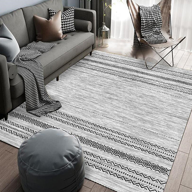 Casual Multi-Color Tribal Rug Cotton Blend Geometric Pattern Area Carpet Anti-Slip Machine Washable Indoor Rug for Room Dark Gray-Black Clearhalo 'Area Rug' 'Bohemian' 'Rugs' Rug' 2214268