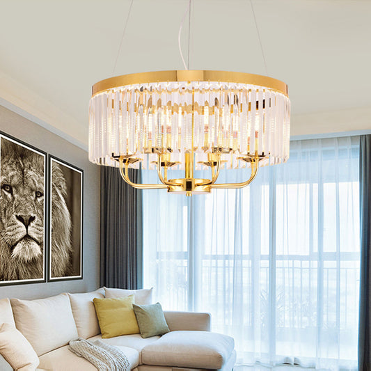 Gold Round Chandelier Light Modern 6/8/12 Lights Rectangular-Cut Crystal Ceiling Light, 18"/31.5" Wide Gold 23.5" Clearhalo 'Ceiling Lights' 'Chandeliers' 'Modern Chandeliers' 'Modern' Lighting' 221427