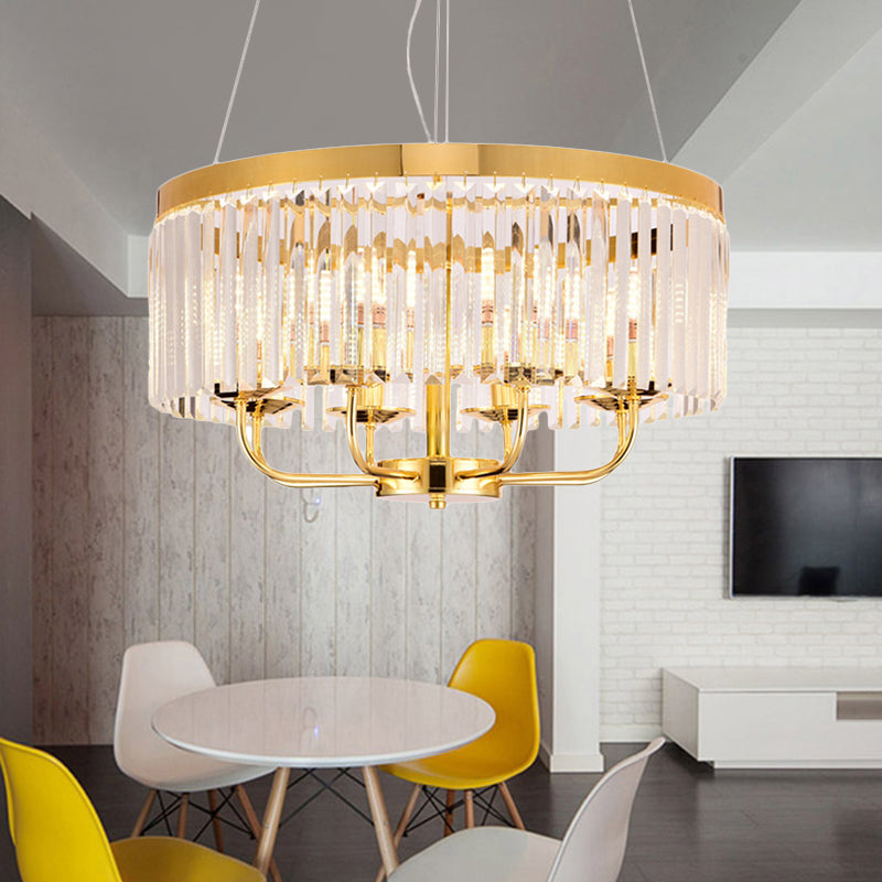 Gold Round Chandelier Light Modern 6/8/12 Lights Rectangular-Cut Crystal Ceiling Light, 18"/31.5" Wide Clearhalo 'Ceiling Lights' 'Chandeliers' 'Modern Chandeliers' 'Modern' Lighting' 221437