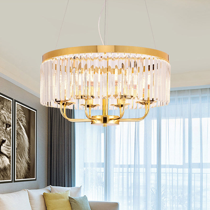 Gold Round Chandelier Light Modern 6/8/12 Lights Rectangular-Cut Crystal Ceiling Light, 18"/31.5" Wide Gold 31.5" Clearhalo 'Ceiling Lights' 'Chandeliers' 'Modern Chandeliers' 'Modern' Lighting' 221438