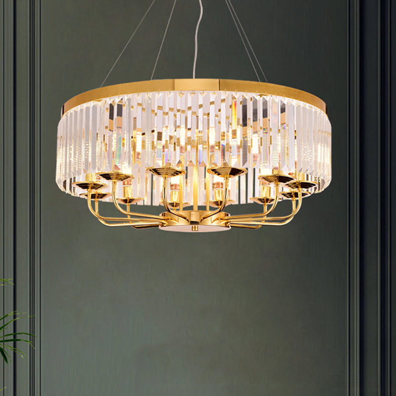 Gold Round Chandelier Light Modern 6/8/12 Lights Rectangular-Cut Crystal Ceiling Light, 18"/31.5" Wide Clearhalo 'Ceiling Lights' 'Chandeliers' 'Modern Chandeliers' 'Modern' Lighting' 221439