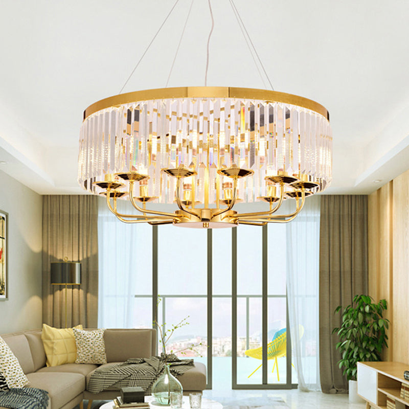 Gold Round Chandelier Light Modern 6/8/12 Lights Rectangular-Cut Crystal Ceiling Light, 18"/31.5" Wide Clearhalo 'Ceiling Lights' 'Chandeliers' 'Modern Chandeliers' 'Modern' Lighting' 221440