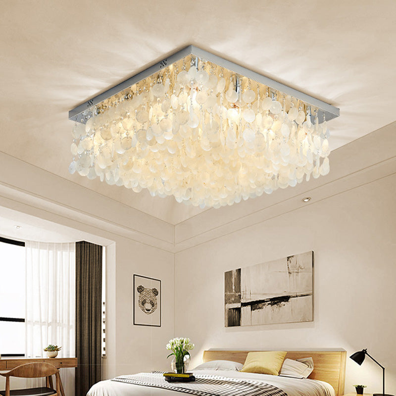 Square Flush Mount Light Modern Crystal LED Chrome Ceiling Light Fixture for Bedroom, 16"/19.5"/23.5" Wide Chrome Clearhalo 'Ceiling Lights' 'Close To Ceiling Lights' 'Close to ceiling' 'Flush mount' Lighting' 221449