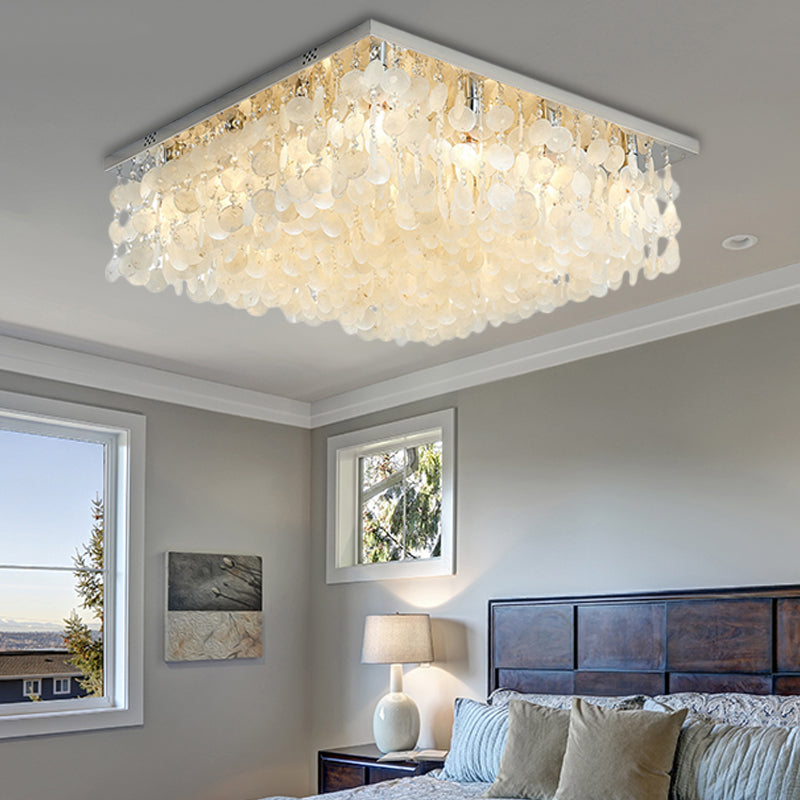 Square Flush Mount Light Modern Crystal LED Chrome Ceiling Light Fixture for Bedroom, 16"/19.5"/23.5" Wide Clearhalo 'Ceiling Lights' 'Close To Ceiling Lights' 'Close to ceiling' 'Flush mount' Lighting' 221458